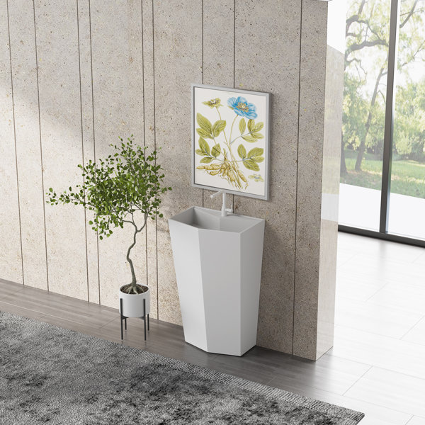 Fslefay 35'' Tall White Solid Surface Square Pedestal Bathroom Sink